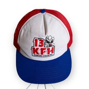 Vintage Young An Snapback Mesh Baseball Cap 13 KFH Kansas Country Red White Blue
